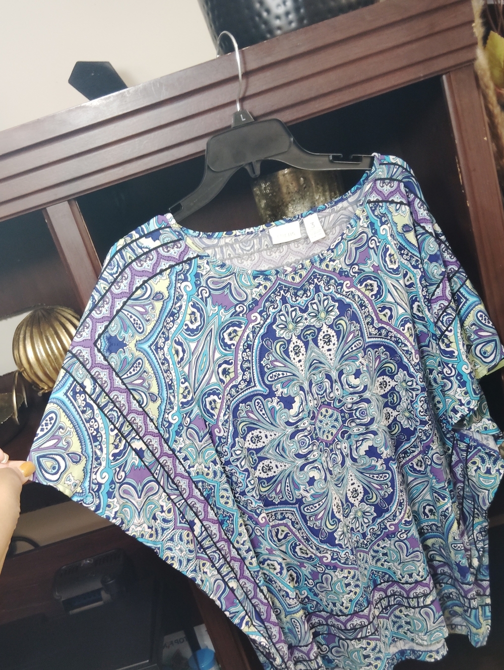 Chico's Blue & Purple Paisley Short Sleeve Tunic